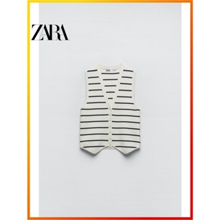 Zara ใหม่ เสื้อกล้าม คอวี แขนกุด ผ้าถัก ลายทาง สําหรับผู้หญิง 3519032 066