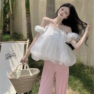 เสื้อเบลาส์แขนสั้น แขนพอง คอพอง เหมาะกับฤดูร้อน สําหรับผู้หญิง