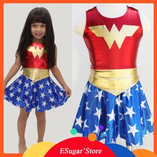 Children Summer Style Sleeveless Spandex 4 Pieces Sets Superhero Wonder Women Halloween Costumes for Kids Girls