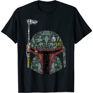 เสื้อยืดแขนสั้นเสื้อยืด พิมพ์ลายกราฟิก Star Wars Boba Fett Silhouette Helmet Fill สําหรับผู้ชาย_07S-5XL