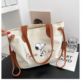 [พร้อมส่ง] กระเป๋าผ้าแคนวาส ทรงโท้ท จุของได้เยอะ ลายการ์ตูน Snoopy