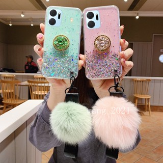 พร้อมส่ง ใหม่ เคสโทรศัพท์มือถือนิ่ม ปิดด้านหลัง ลายกลิตเตอร์ พลอยเทียม พร้อมขาตั้ง และลูกบอลขน สําหรับ Honor X7a X8a X9a X6 X8 5G 2023