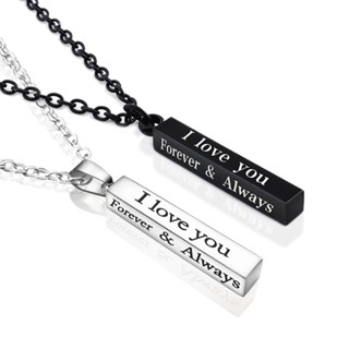 I Love You Stainless Steel Wishing Pillar Pendant Necklace Black Silver Pillar Necklace Men and Women Couple Jewelry New Accessories Necklace