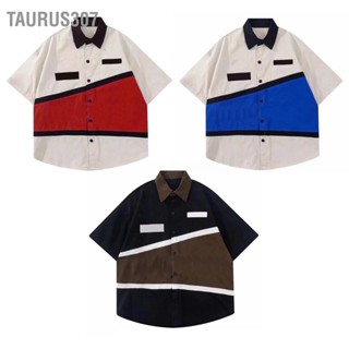 Taurus307 เสื้อเชิ้ตแขนสั้น คอปก ปักลายตัวอักษร สไตล์เรโทร เหมาะกับฤดูร้อน สําหรับผู้ชาย