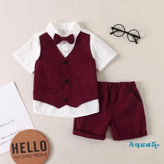 Aqq-เสื้อเบลเซอร์แขนสั้น กางเกงขาสั้น สีพื้น สําหรับเด็กผู้ชาย 2 ชิ้น