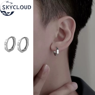 Skycloud Punk S925 Silver Roman Numerals Circle Geometric Hoop Earrings for Men Women Glossy Minimalism Cool Round Earring Street Pub Fashion Ear Jewelry Accessories