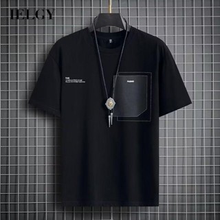 IELGY เสื้อยืดแขนห้าส่วน พิมพ์ลาย ทรงหลวม สําหรับผู้ชาย