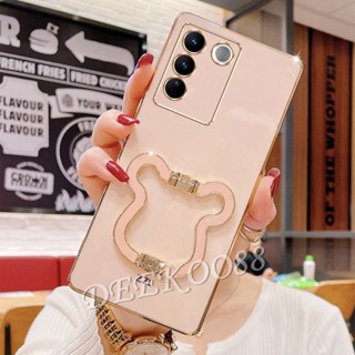 พร้อมส่ง เคสโทรศัพท์มือถือ ขอบตรง ลายหมีน่ารัก พร้อมขาตั้ง สําหรับ VIVO V29 5G VIVOV29 2023