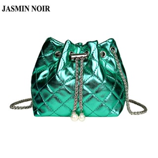 Jasmin NOIR กระเป๋าสะพายไหล่ ทรงบักเก็ต แต่งสายโซ่ ขนาดเล็ก ลายสก๊อต สําหรับผู้หญิง