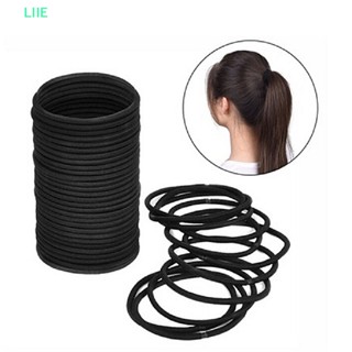 LI 40 PcsBlack Elastic Rope Ring Hairband Women Girls Hair Band Tie Ponytail Holder IE