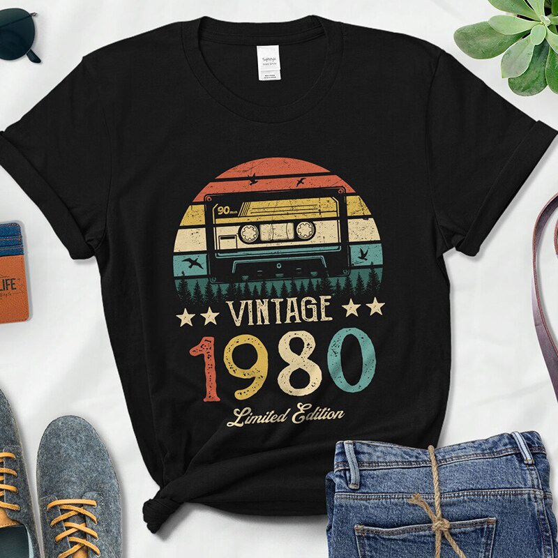 Vintage 1980 Limited Edition Retro Cassette Women T Shirt 42nd 42 Years Old Birthday Party Girlfrien_01