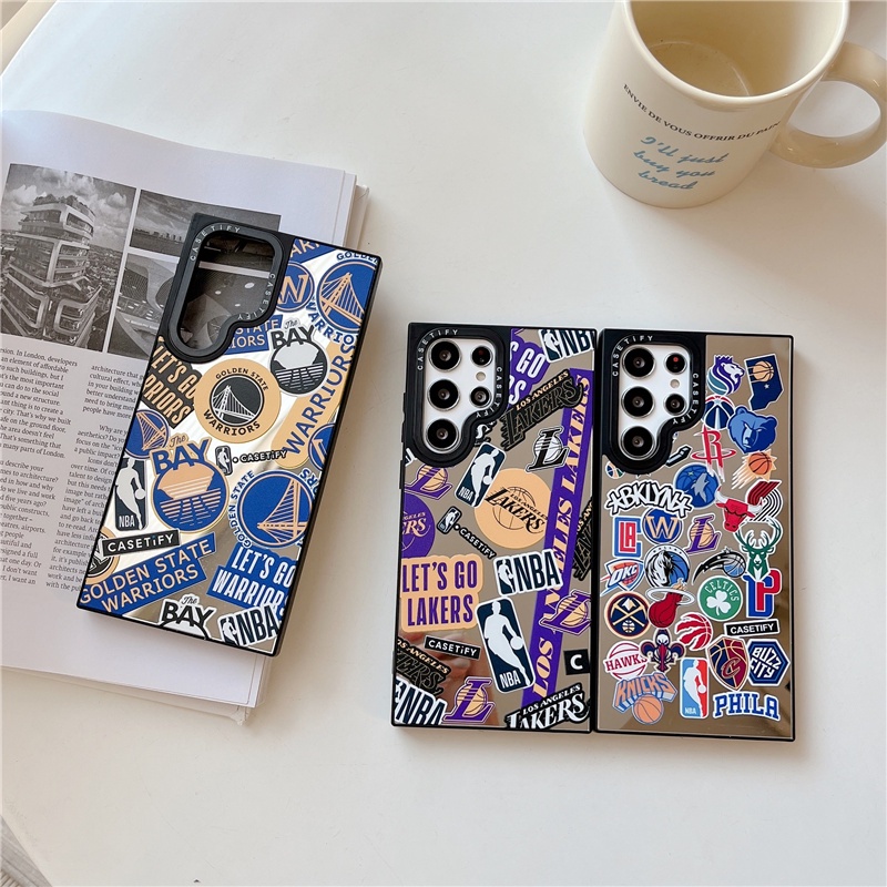 CASETIFY เคสโทรศัพท์มือถือ TPU กันกระแทก ลายโลโก้ทีม NBA พร้อมกระจก สําหรับ Samsung Galaxy s23 Ultra