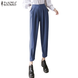 ZANZEA Women Korean Loose Casual Pleated High Waist Nine-quarter Pants