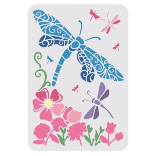 1pc  Dragonfly Stencil 29.7x21cm Reusable DIY Art and Craft Stencil Beautiful Dragonfly and Flowers Pattern Drawing Stencil Large Stencils for Painting on Wood Wall Floor Fabric