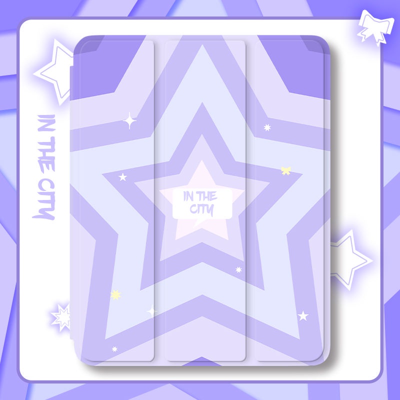 Gen10 Air5 Gen910.2 เคสไอแพด Pro11 2022 Air4 เคสไอแพด Gen8 Gen7 Gen6 Gen5 Air2 Pro 9.7 สีม่วง ดาว เค