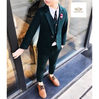 Boy Suit สูท เด็ก ชุดเซท 3 ชิ้น สีเขียว เสื้อนอกมีซับใน+เสื้อกั๊ก+กางเกงเอวยางยืด ขนาด 7(90), 9(100), 17(140), 19(150...