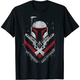 เสื้อยืดแขนสั้นStar Wars Boba Fett No Threats Only Promises เสื้อยืดผู้ชายพิมพ์ลายกราฟิก, เสื้อแฟชั่นผู้ใหญ่เสื้อยืดลำลอ