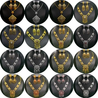 ใส่ Thai jewelry set dance show wedding bride dress earring clip diamond silver gold necklace sets