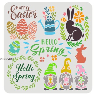 1pc  Happy Easter Stencil 30x30cm Hello Spring Stencil Template Bunny Eggs Painting Stencil Plastic Flowers Leaves Dwarf Pattern Painting Stencil Reusable Stencil for Easter Decor