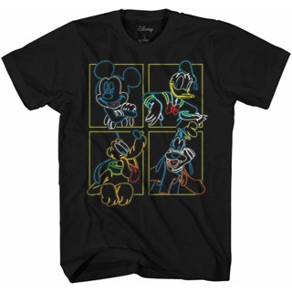 [S-5XL] เสื้อยืด พิมพ์ลายกราฟิก Disney Mickey Mouse Goofy Pluto donalds Neon สําหรับผู้ใหญ่