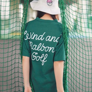 เสื้อยืดแขนสั้น คอกลม พิมพ์ลายตัวอักษร Malbon golf WAS ทรงหลวม สําหรับผู้ชาย และผู้หญิง