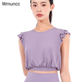 Wmuncc เสื้อครอปท็อป แขนสั้น แห้งเร็ว เหมาะกับการเล่นโยคะ ฟิตเนส วิ่ง สําหรับผู้หญิง