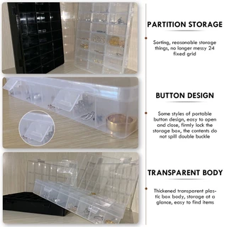 【ภายในประเทศ】กล่องพลาสติก 24 ช่อง สําหรับใส่เครื่องประดับ