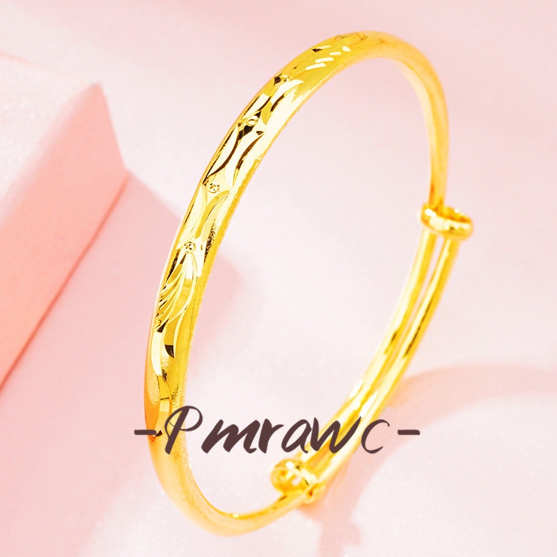Pmrwc | 24K Gold Flat round Shuangbu Bamboo Flower Push-Pull Bracelet สําหรับผู้หญิง FS686