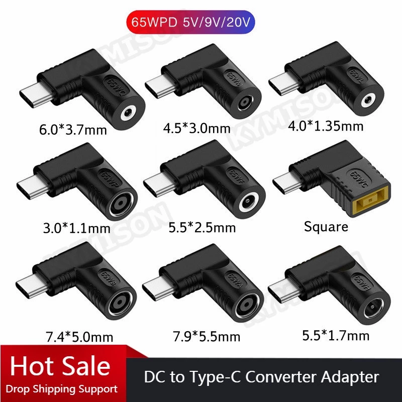 อะแดปเตอร์แปลงไฟ DC เป็น USB C PD 65W 5.5X2.5 7.4X5.0 4.5X3.0 มม. สําหรับแล็ปท็อป Xiaomi Samsung