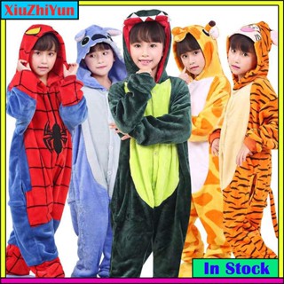 Kigurumi สไปเดอร์แมน ไดโนเสาร์ สติตช์ โตโตโร่ แพนด้า ชุดนอนการ์ตูน เด็ก เด็ก สัตว์ จั๊มสูท เด็กผู้หญิง เด็กผู้ชาย คอสเพลย์ เครื่องแต่งกาย