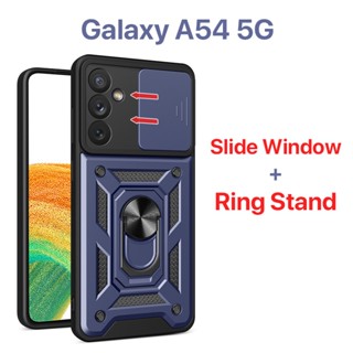 เคส Samsung A54 A24 หน้าต่างบานเลื่อน การป้องกันกล้อง ขาตั้งแหวนโลหะ เคสแข็ง ป้องกันลายนิ้วมือ กันกระแทก case samsung a24 case samsung a54 case Galaxy