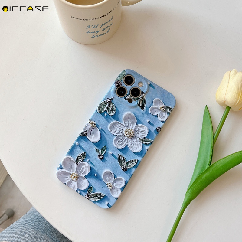 Huawei Y9s Y9 Prime 2019 Nova 10 9 8 7 6 5 Pro SE 7i 5T 4 เคสโทรศัพท์ ภาพวาดสีน้ํามัน ดอกไม้ สีขาว สีฟ้า เรียบง่าย ฤดูใบไม้ผลิ ฤดูร้อน ฟิล์มแข็ง เคส