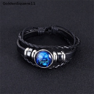 Goldensquare สร้อยข้อมือหนังถัก ลายราศี 12 กลุ่มดาว สีดํา สําหรับผู้ชาย