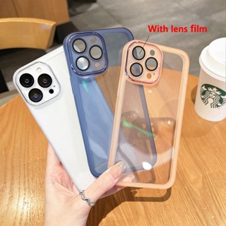 เคสโทรศัพท์มือถือ TPU นิ่ม แบบใส ปิดด้านหลัง พร้อมฟิล์มเลนส์กล้อง สําหรับ Vivo Y27 Y16 Y35 Y02 V27e V27 Pro V25 V20 Y77 Y17 Y12 Y15