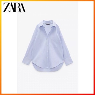 Zara เสื้อเชิ้ตแขนยาว ผ้าออกซ์ฟอร์ด ลายทาง แฟชั่นฤดูใบไม้ร่วง สไตล์ใหม่ สําหรับผู้หญิง 4387025 094