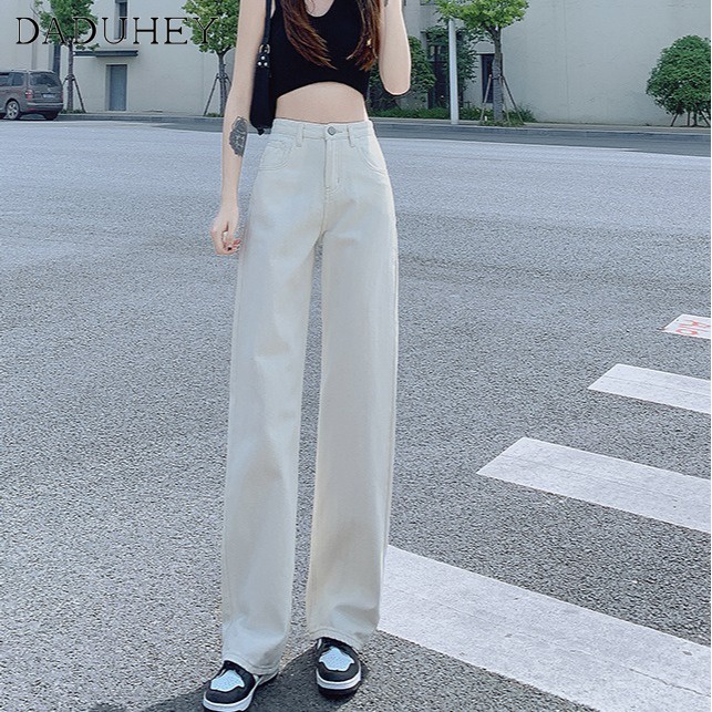DaDuHey2026 Women American Style Ins Retro Washed Jeans Hot Girl Design Loose Slimming Straight Wide Leg Loose Casual All-match Girl's Pants
