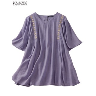 Zanzea เสื้อเบลาส์ลําลอง คอกลม แขนสั้น ปักลาย สําหรับผู้หญิง