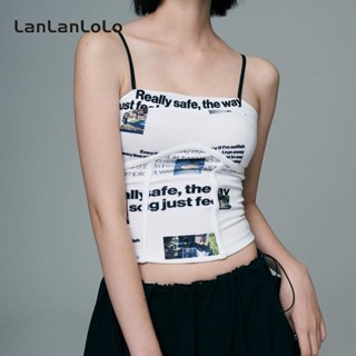 Lanlanlolo เสื้อสายเดี่ยว พิมพ์ลาย ทรงสลิมฟิต เข้ากับทุกการแต่งกาย สําหรับผู้หญิง 2023