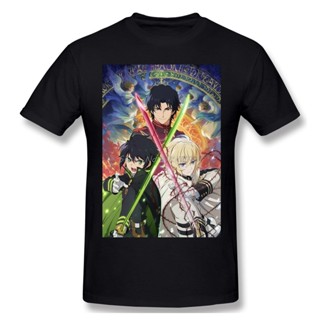 เสื้อยืดแขนสั้นเสื้อยืดแขนสั้น ผ้าฝ้ายแท้ 100% พิมพ์ลายอนิเมะ Owari No Seraph Visual Cool Seraph Of The End Dark Fantasy