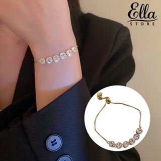 Ellastore123 สร้อยข้อมือ ชุบไฟฟ้า ประดับเพทาย พลอยเทียม ปรับความยาวได้ หรูหรา สําหรับผู้หญิง