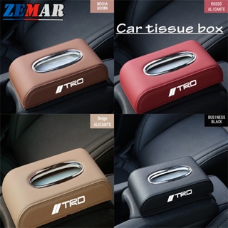 TRD Toyota Premium Leather Car Tissue Box Hanging Tissue Box Auto Tissue Storage Case For Prius Fortuner Corolla Cross CHR Camry Wish Vios Veloz Prius Estima Sienta Yaris l Altis Hiace 200 Hilux Revo Car Accessories