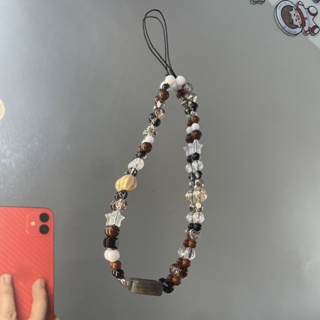 Y2k Hot Style Caramel Color Scheme Mobile Phone Chain Strap Artificial Crystal Bead Colorful Cell Phone Case Hanging Cord
