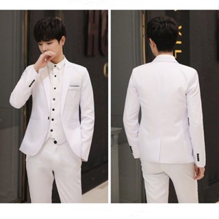 ชุดสูทเจ้าบ่าว ทรงหลวม สีขาว พลัสไซซ์ S-6Xl สําหรับผู้ชาย งานแต่งงาน