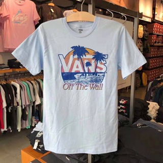 Vans เสื้อยืดลําลองแฟชั่นสําหรับผู้ชายแขนสั้นคอกลมพิมพ์ลาย