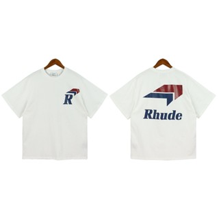 เสื้อยืดแขนสั้นลําลอง ผ้าฝ้าย ทรงหลวม พิมพ์ลายตัวอักษร High street RHUDE เข้ากับทุกการแต่งกาย สไตล์สตรีท สําหรับคู่รัก