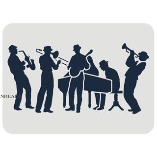 1pc  Jazz Band Stencil 29.7x21cm Reusable Orchestra Drawing Stencil Large Size Guitar Saxophone Piano Music Theme Stencil for Painting on Wall Wood Furniture Fabric and Paper