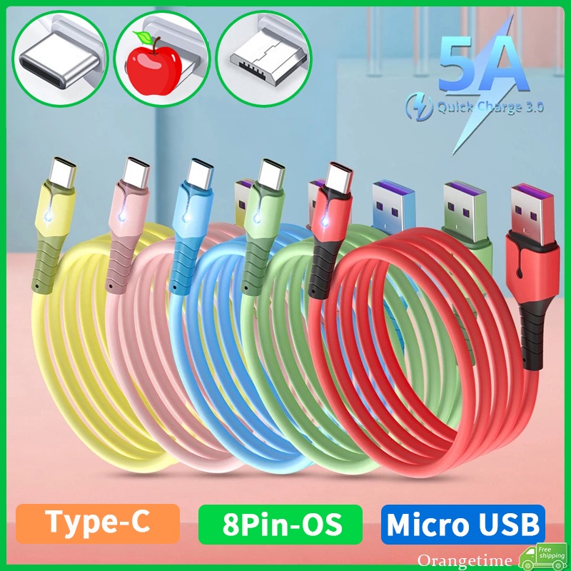 จัดส่งรวดเร็วLiquid 5a USB Fast Charger Cable Type C Micro USB/USB C สายชาร์จโทรศัพท์พร้อมสายเคเบิลข้อมูลไฟ LED