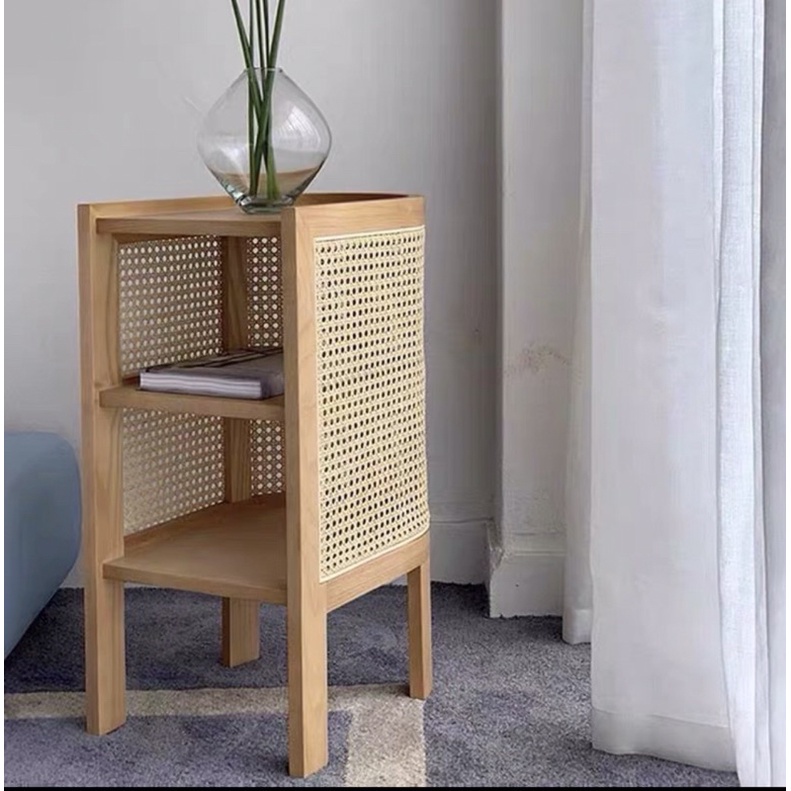 🪵 ตู้ โต๊ะ พร้อมส่ง🌳rattan bed side table. โครงไม้สัก ตู้หวายโมเดิร์น ตู้บุหวาย ขนาด กว้าง30.ลึก40.ส