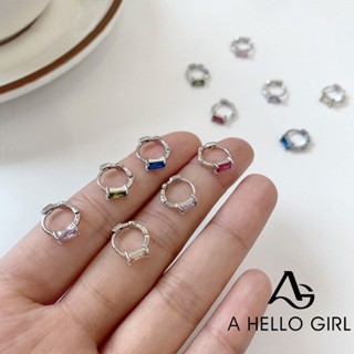 A HELLO GIRL ต่างหู ทรงสี่เหลี่ยม แต่งหัวเข็มขัด แบบเรียบง่าย สไตล์เกาหลี สําหรับผู้หญิง