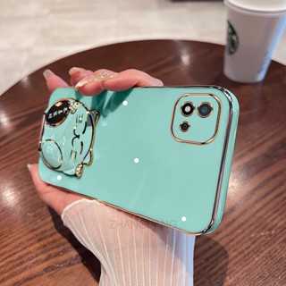 เคสโทรศัพท์มือถือ TPU นิ่ม ขอบตรง ลายแมวน่ารัก 3D พร้อมขาตั้ง สําหรับ Realme c11 2021 c20